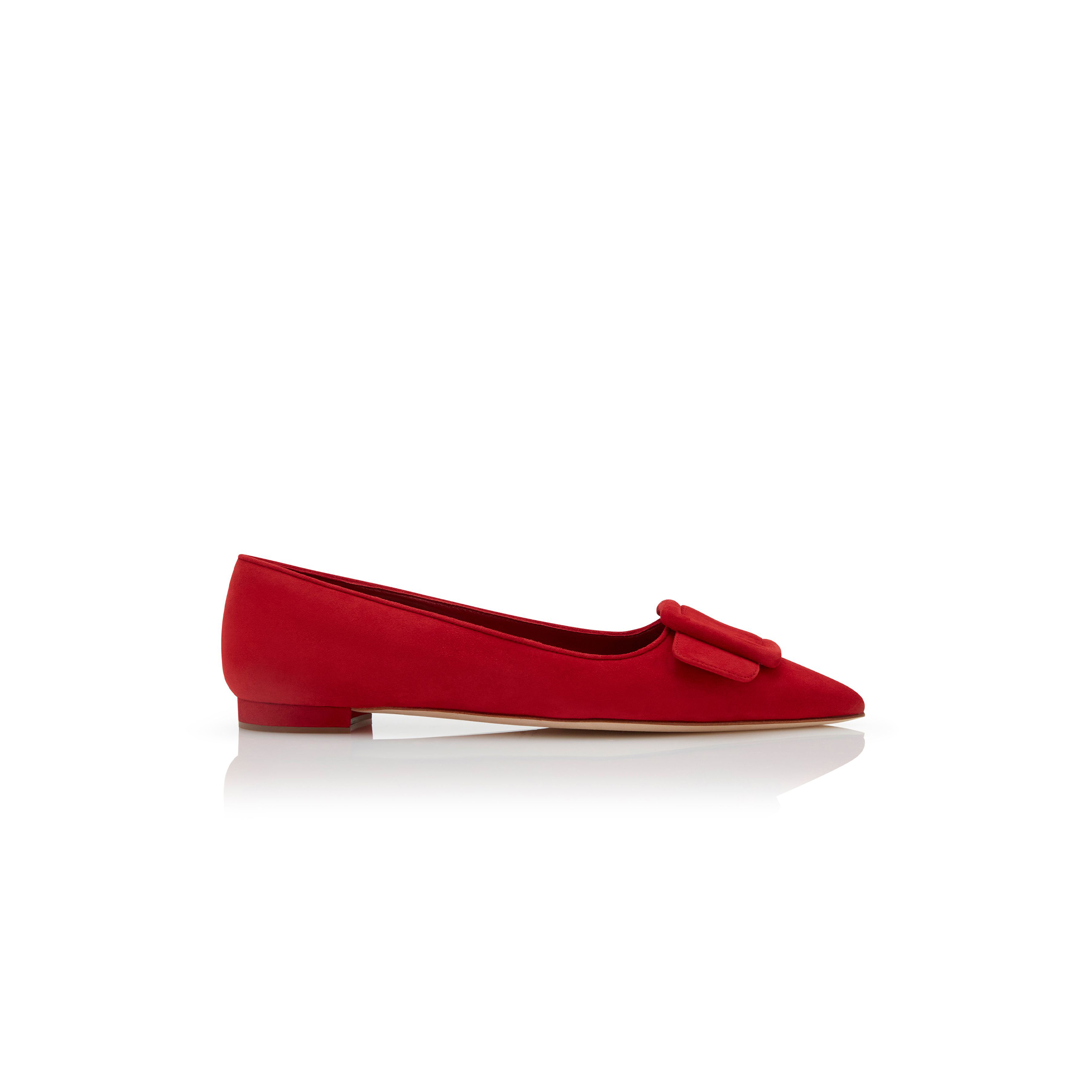 MANOLO BLAHNIK MAYSALEPUMPFLAT RED SUEDE BUCKLE DETAIL FLAT PUMPS 322-2402-0002 MANOLO BLAHNIK MAYSALEPUMPFLAT RED SUEDE BUCKLE DETAIL FLAT PUMPS 322-2402-0002